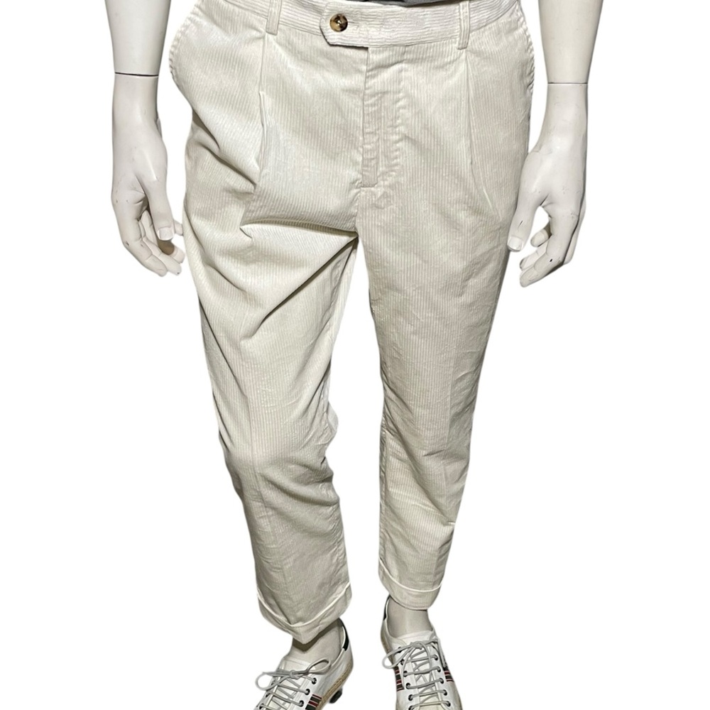 Brunello Cucinelli Pleated Cotton Trousers – Beige